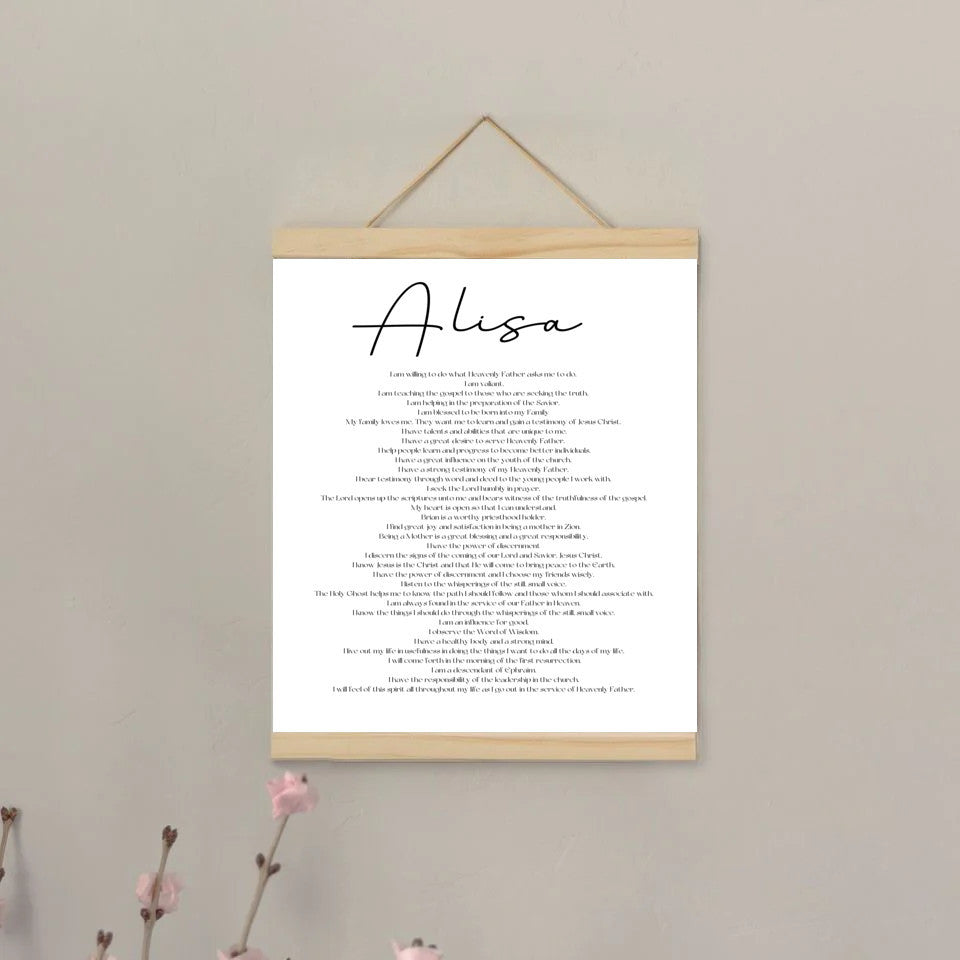 Personalized Patriarchal Blessing Affirmations on a Hanging Canvas